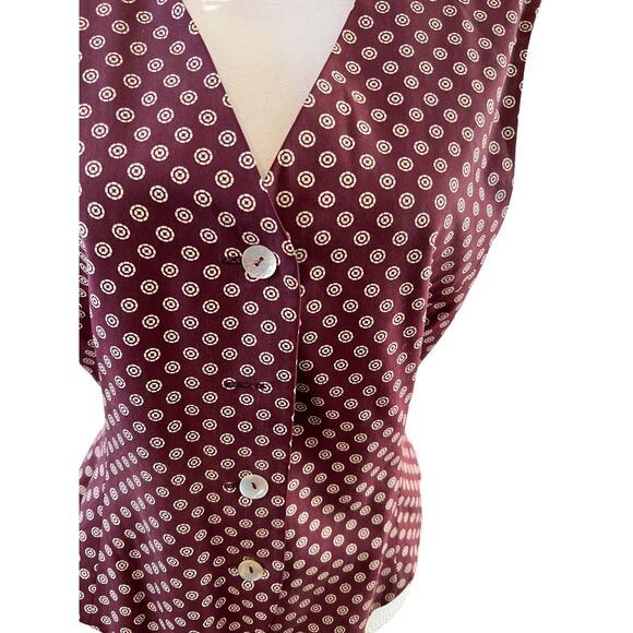 Vintage Madeleine Thompson Chocolate Brown Silk Print Vest Waistcoat - Picture 4 of 7